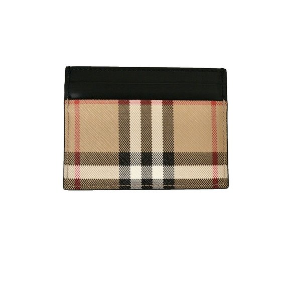 NWT AUTHENTIC BURBERRY SANDON CANVAS LEATHER CHECK CARD CASE WALLET - Picture 1 of 5